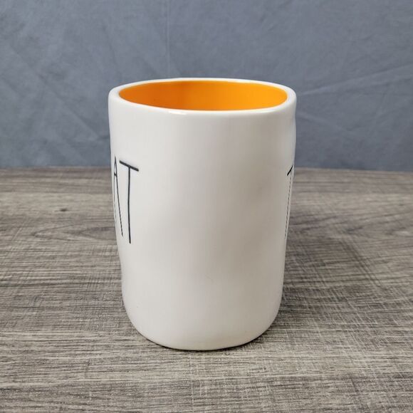 Rae Dunn Artisan Collection White & Orange Ceramic Farmhouse Trick or Treat Mug - Picture 2 of 6